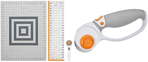 Fiskars Crafts Rotary Sewing Cutting Set (3 Piece), Grey & Comfort Loop (45mm) Rotary Cutter, 1, White